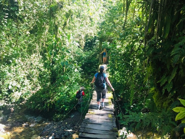 things to do in salento, salento colombia, valle de cocora, woman on a suspension bridge,
