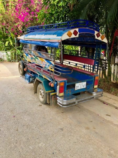 what to do in luang prabang, tuk tuk, tuktuk, brightly painted tuk tuk
