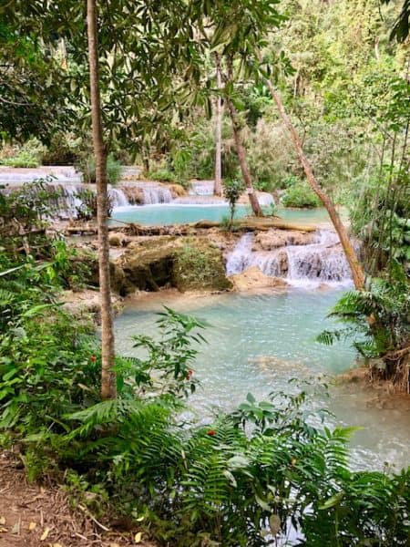 gorgeous green falls in the jungle, luang prabang, laos, kuang si waterfall, luang prabang waterfall, kuang si falls, things to do in luang prabang, laos waterfall