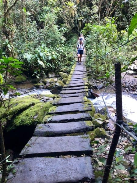 Cocora Valley, salento colombia, things to do in salento, wax palms, salento quindio, things to do in salento colombia, what to do in salento colombia, places to visit in colombia, woman walking on a suspension bridge