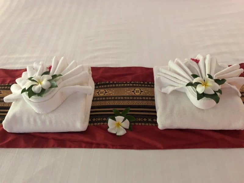 ban sainai resort, ban sainai resort krabi, ban sainai resort ao nang, krabi resort, towels on bed, decorative towels