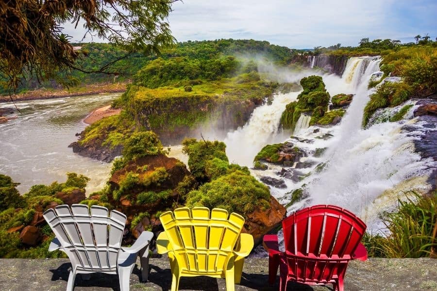 chairs in front of a waterfall, armchair travel, virtual travel, armchair tourist, airbnb online experience, airbnb virtual tours
