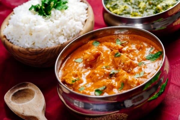 indian food at disney world, butter chicken, white rice, indian food, butter chicken, disney restaurants, restaurants at disney world, best restaurants in disney world for adults