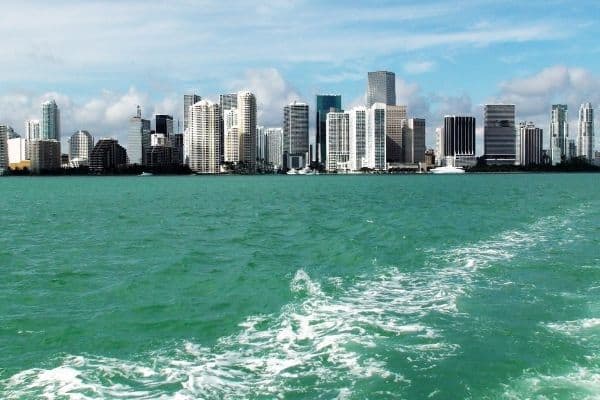 VIew of Miami from a boat, water activities in miami, romantic things to do in miami, unique things to do in miami, miami activities