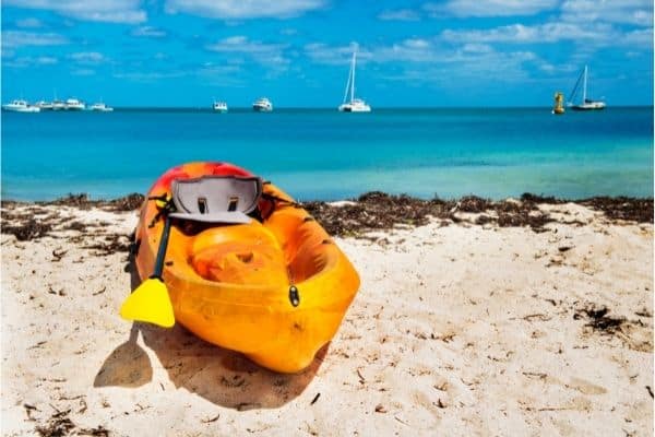 Orange kayak in the sand, dry tortugas snorkeling, dry tortugas fishing, dry tortugas beach