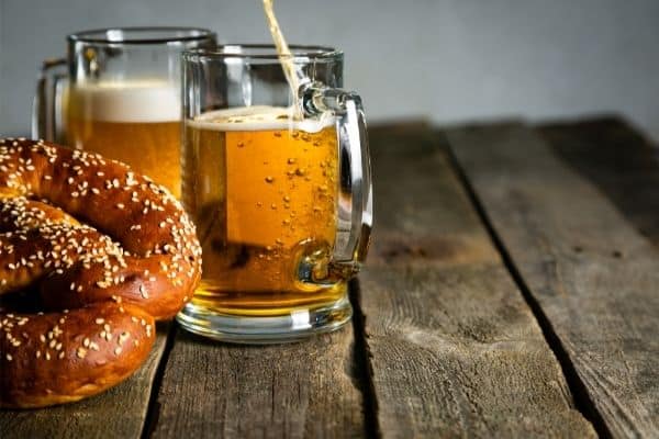 pretzels and beer at grovetoberfest, miami in october 