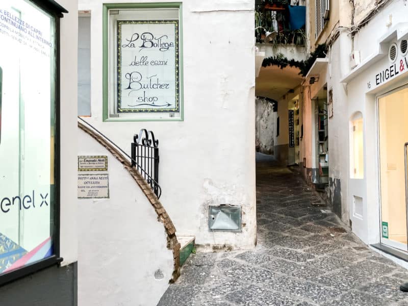 small alleys in capri town, butcher shop