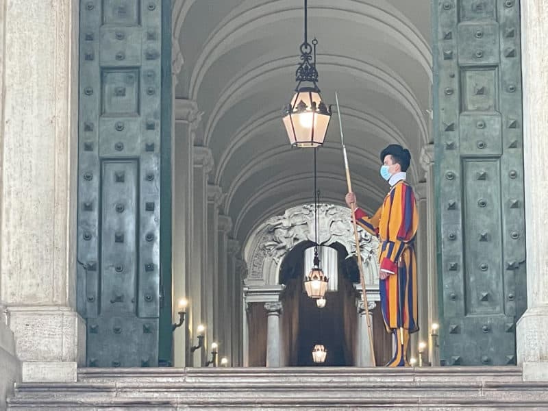 swiss guard watching over the artwork