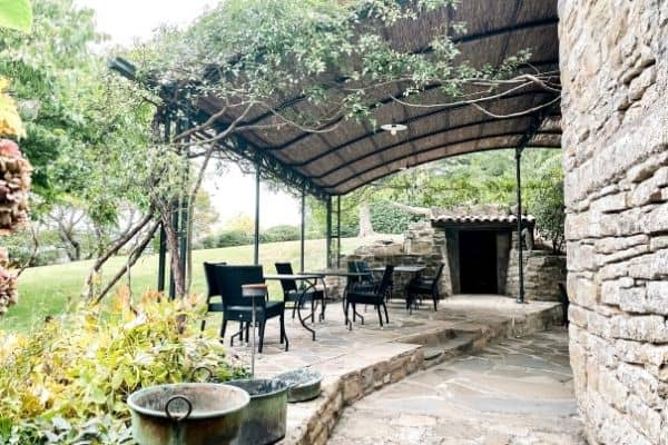 view of the patio and gardens, luxury yoga retreat