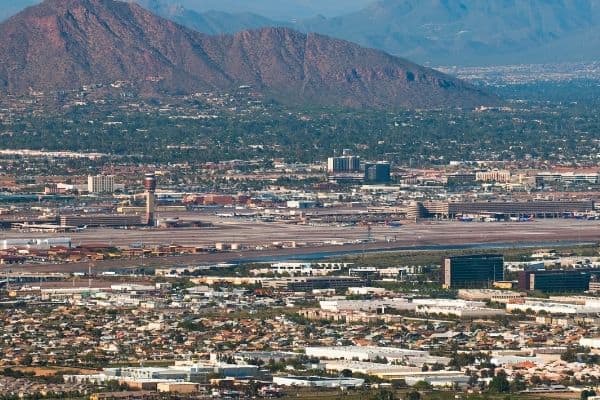 phoenix airport with the mountains in the back
