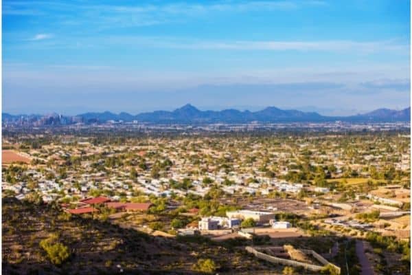 aerial view of downtown phoenix, where to stay in phoenix