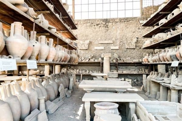 pots, jars, and marble tables, pompeii artifacts, pompeii forum