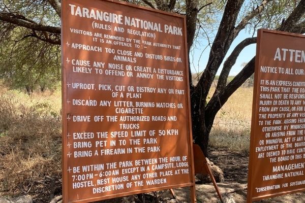 tarangire national park sign, tarangire national park, national parks in tanzania