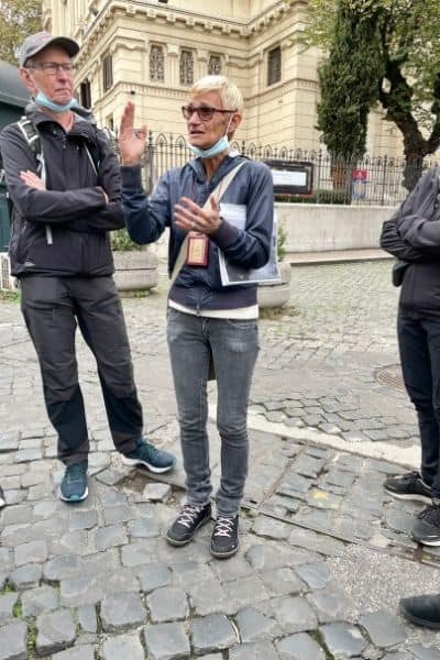 our guide talking to us as we toured the jewish ghetto 