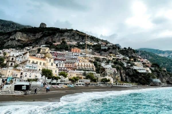 positano view of the beaches and water, positano, amalfi coast, unesco, unesco world heritage site