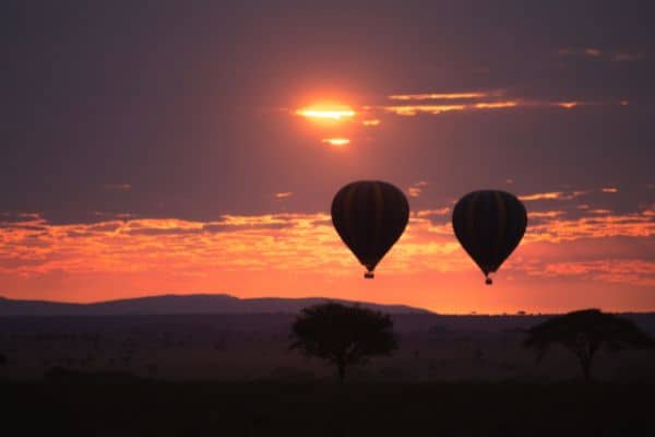 hot air balloon ride at sunset, serengeti national park in tanzania, serengeti national park