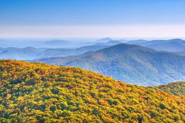 blue ridge mountains in the fall, leaves changing color