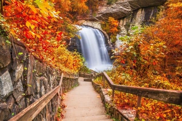 waterfall in pisgah national forest, leaves changing colors, day trips in nc mountains 