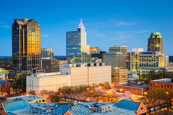 raleigh skyline view at sunset
