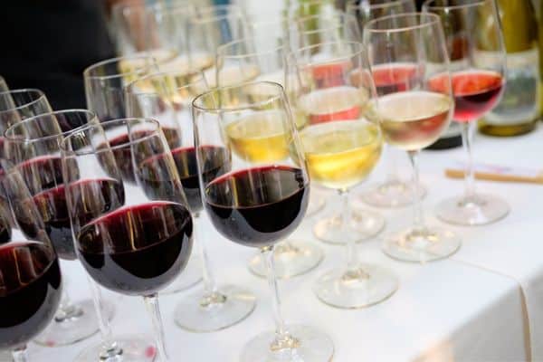wine tasting, wine in glasses, red wine, white wine, rose