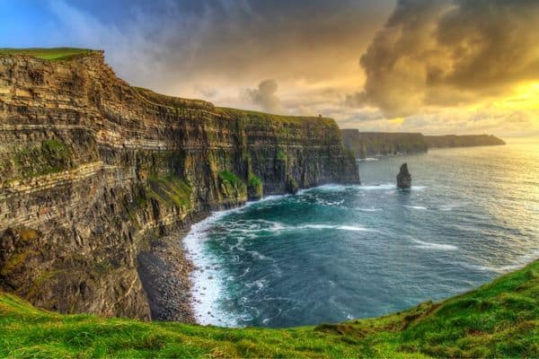 cliffs of moher at sunset, day trips from dublin by train, cliffs of moher tour from dublin