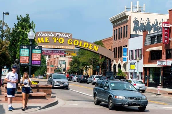 golden colorado, downtown area, welcome to golden sign