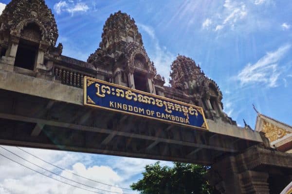 sign at the cambodia thailand border, kingdom of cambodia 