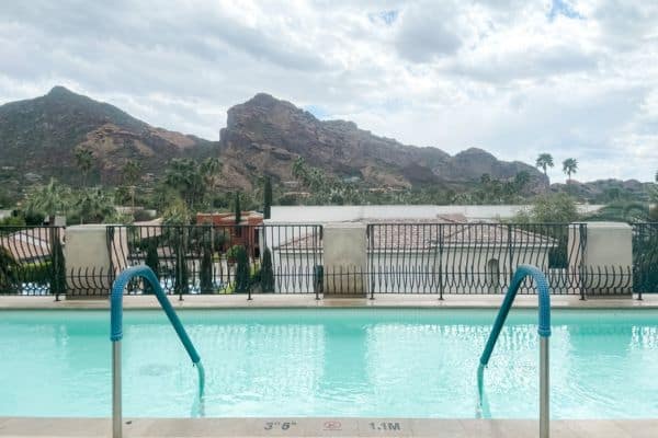 view of camelback mountain from the pool, arizona spa resort, omni hotel spa 