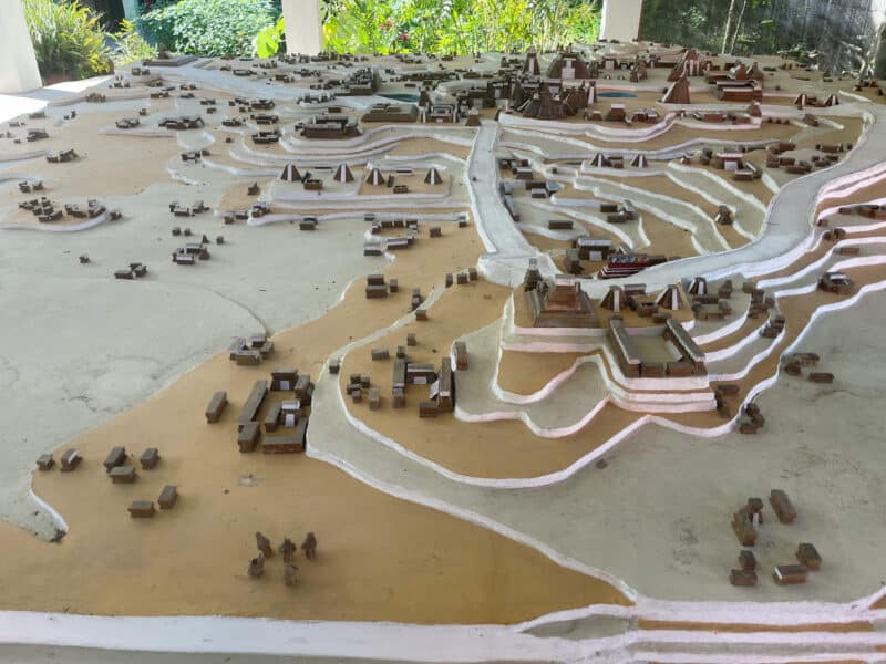 recreation of tikal, model of tikal showing where the homes and temples are, tikal day tour, trips to tikal
