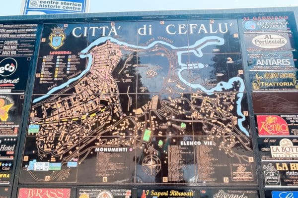 map of the city of cefalu, map showing where all the monuments and attractions are, things to do in cefalu, what to do in cefalu