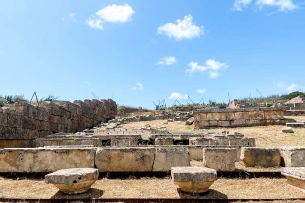 sanctuary of hera, piles of stones, stones organized into rows