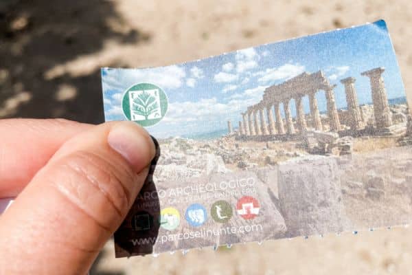 up close photo of my ticket to enter to see the selinunte ruins 