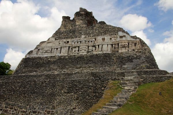 mayan ruins in san ignacio, mayan temple with stairs going to it