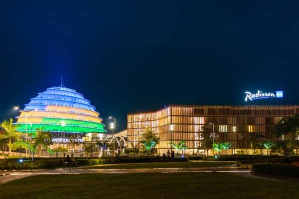 kigali raddison hotel and convention center lit up at night, where to stay in kigali, hotels in kigali