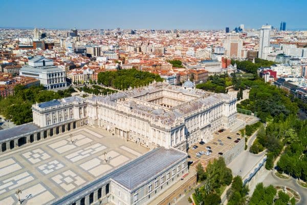 aeriel view of the royal palace where you can see the palace layout, things to do in madrid