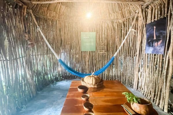 hammock hanging from the ceiling where you can relax and dine