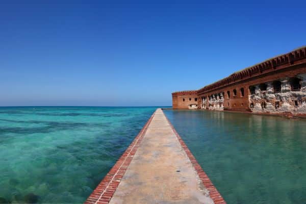 moat around fort jefferson, moat going through the crystal clear blue water