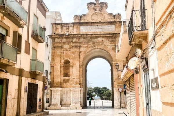 archway and gate in porta nuova, marsala sicily, marsala italy