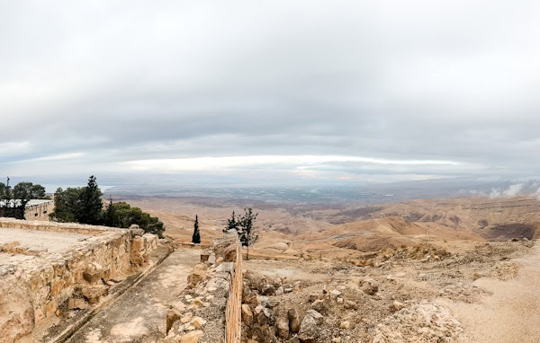 view of Jordan from mount Nebo, Mt Nebo, Israel in the distance